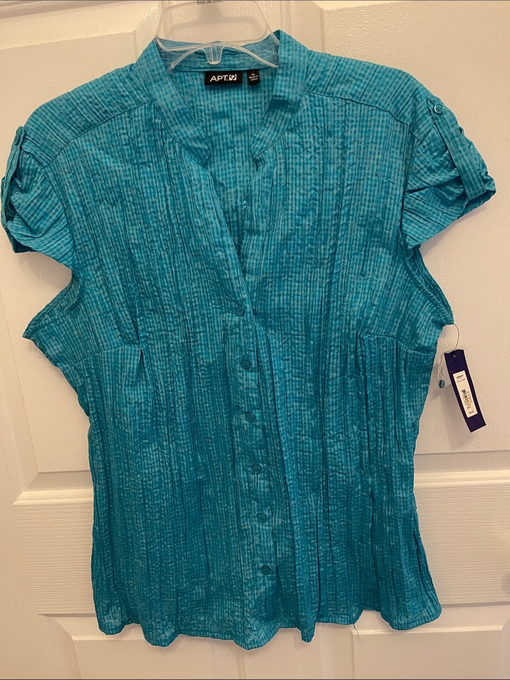 Apt. 9 Turquoise Button-Front Short Sleeve Blouse